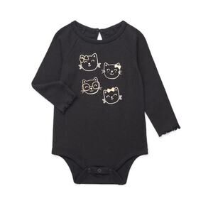 New Garanimals Black Long sleeve Cute Cat Kitties Body‎ suit Bodysuit 12M Girls